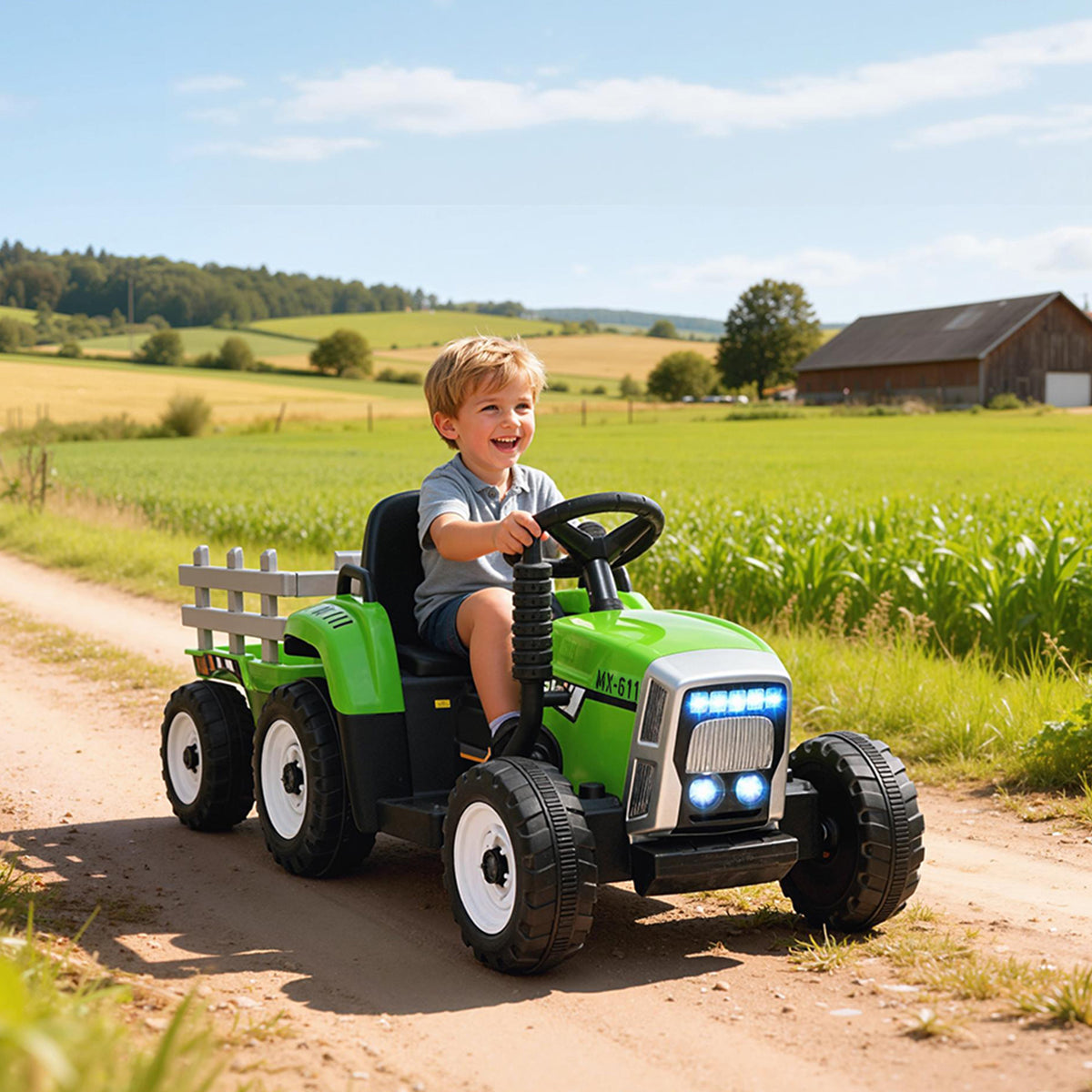 12V Kids Electric Ride-On Tractor with Trailer