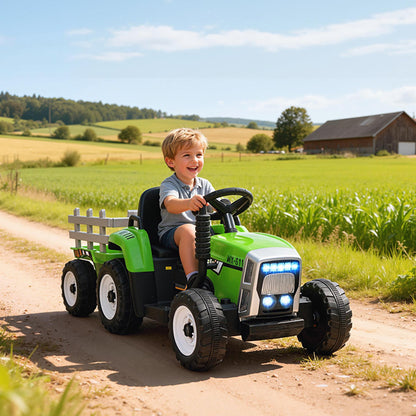 12V Kids Electric Ride-On Tractor with Trailer