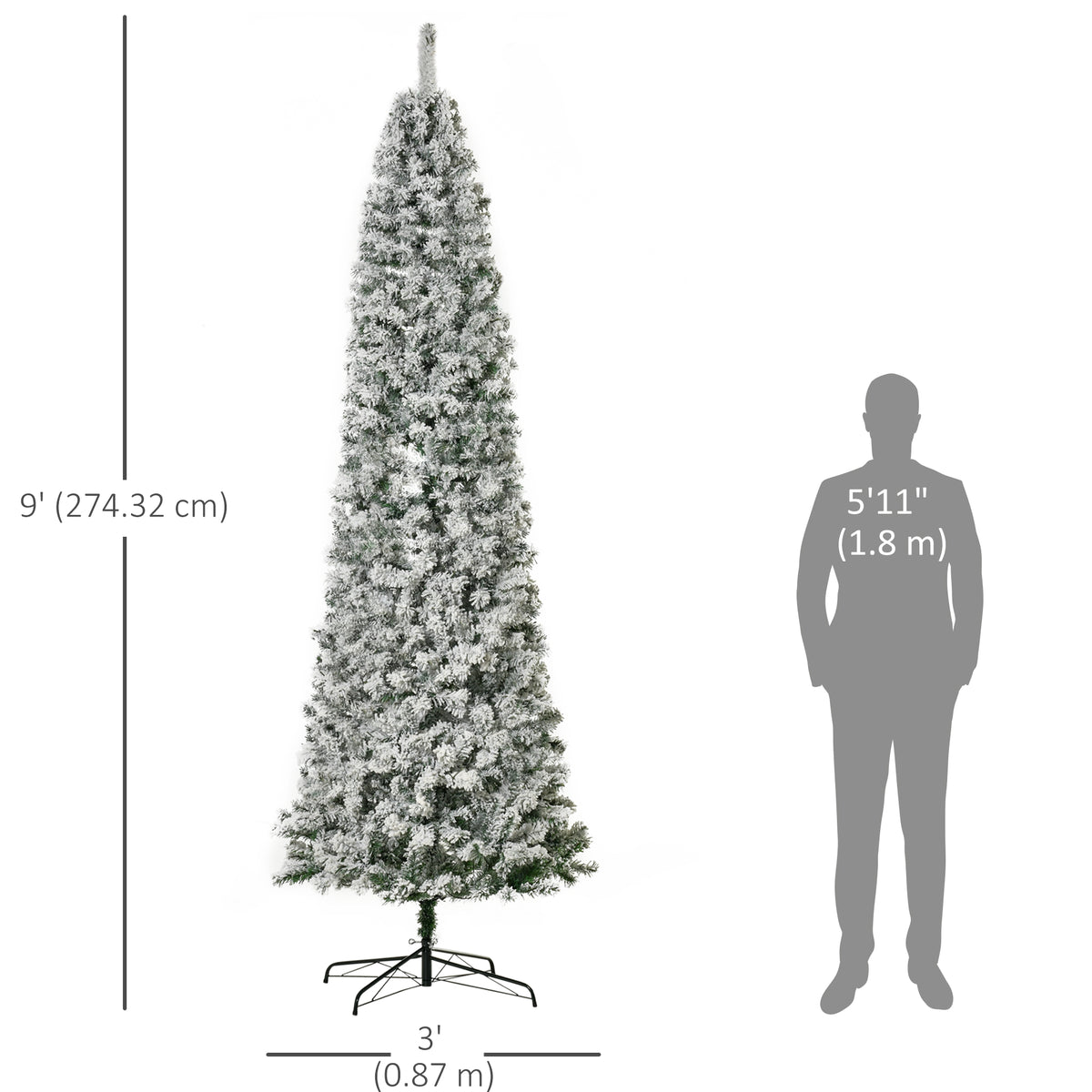 Pre-Lit Slim Flocked Artificial Christmas Tree with LED Lights