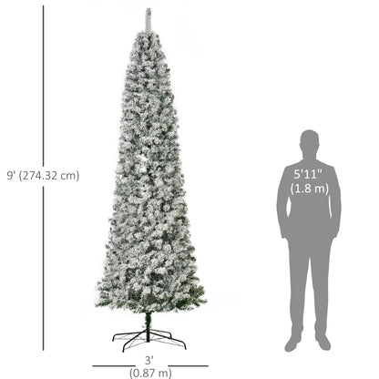 Pre-Lit Slim Flocked Artificial Christmas Tree with LED Lights