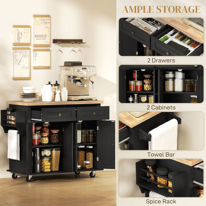 Rolling kitchen island with storage and wood top