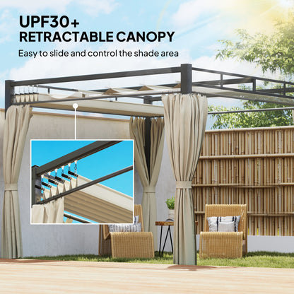 Freestanding Pergola Retractable Canopy with Curtains 10×10 ft