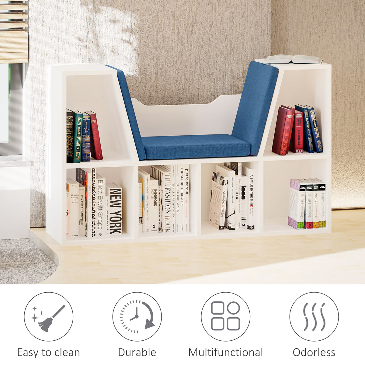 Librería de 6 cubos con cojín de lectura