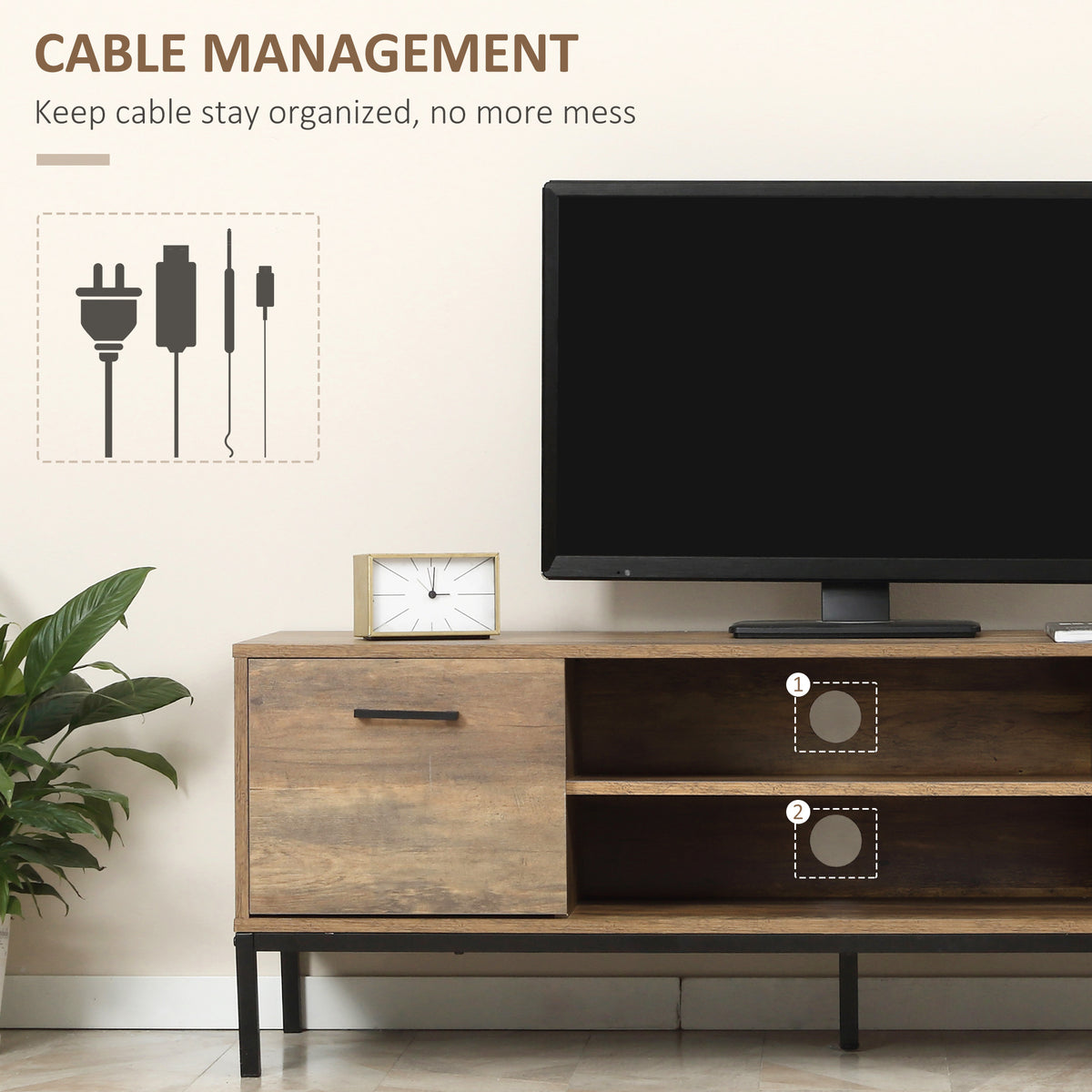 Modern TV stand with storage and open shelves