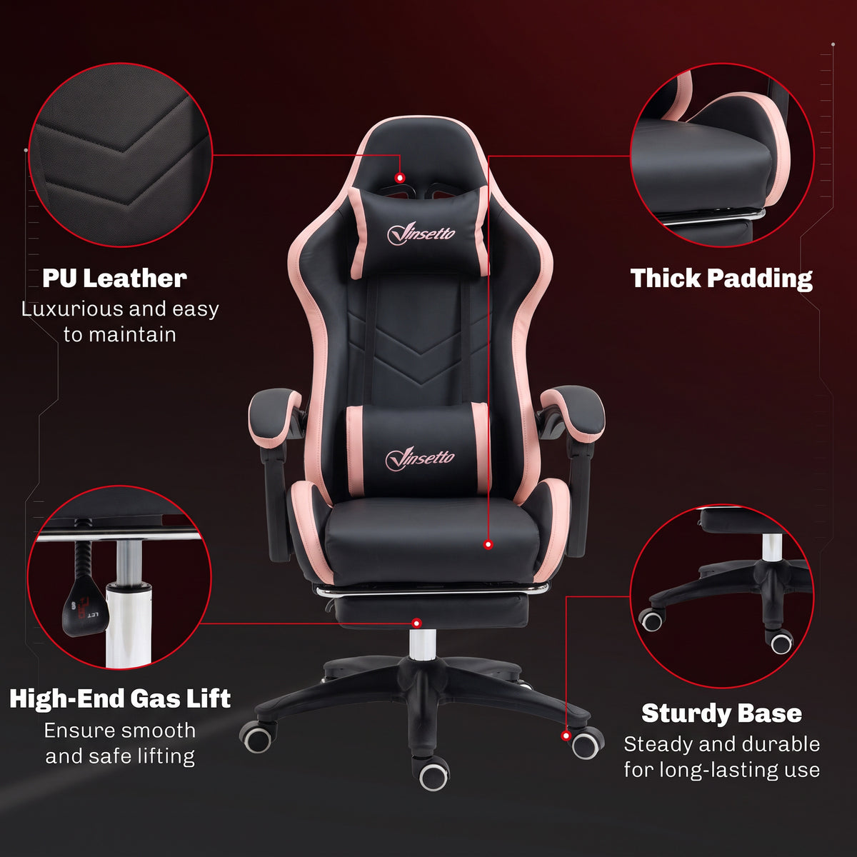 Ergonomic gaming chair in faux leather with footrest