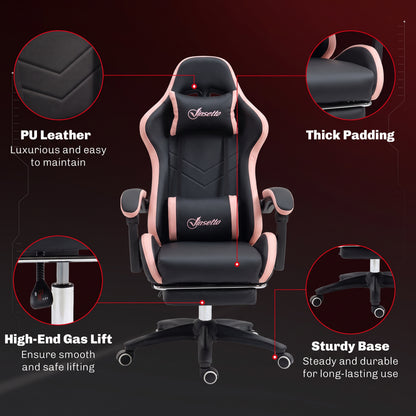 Ergonomic gaming chair in faux leather with footrest