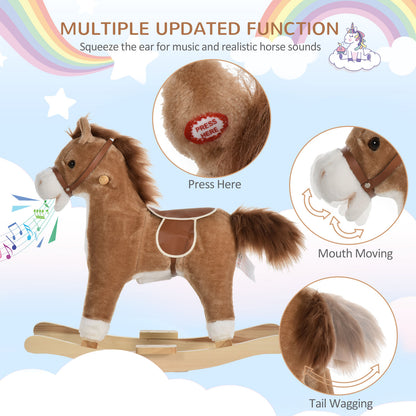 Plush Rocking Horse with Sounds and Wooden Base