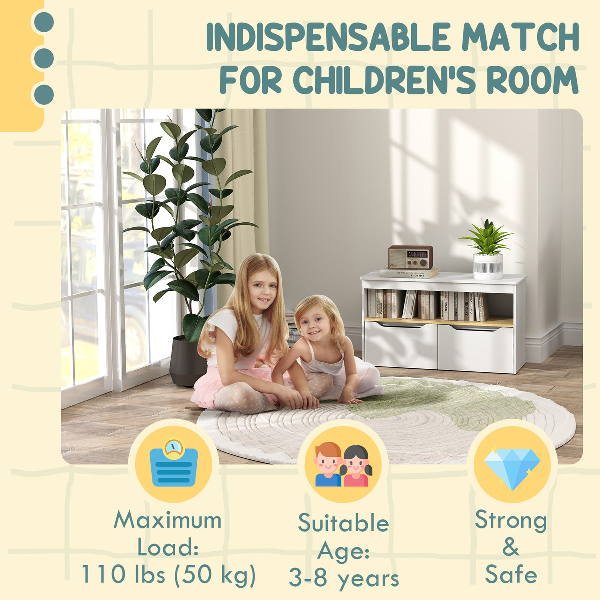 Kids Bookshelf with Storage Drawers