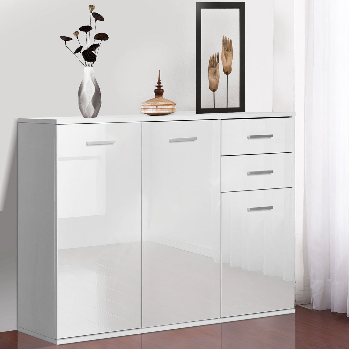 High gloss sideboard with drawers and doors