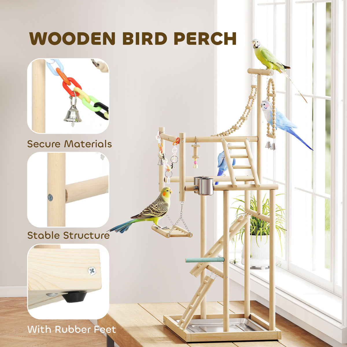 4-Layer Wooden Bird Playground Play Stand