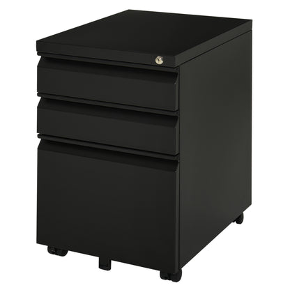 Mobile filing cabinet 3 drawer lockable steel