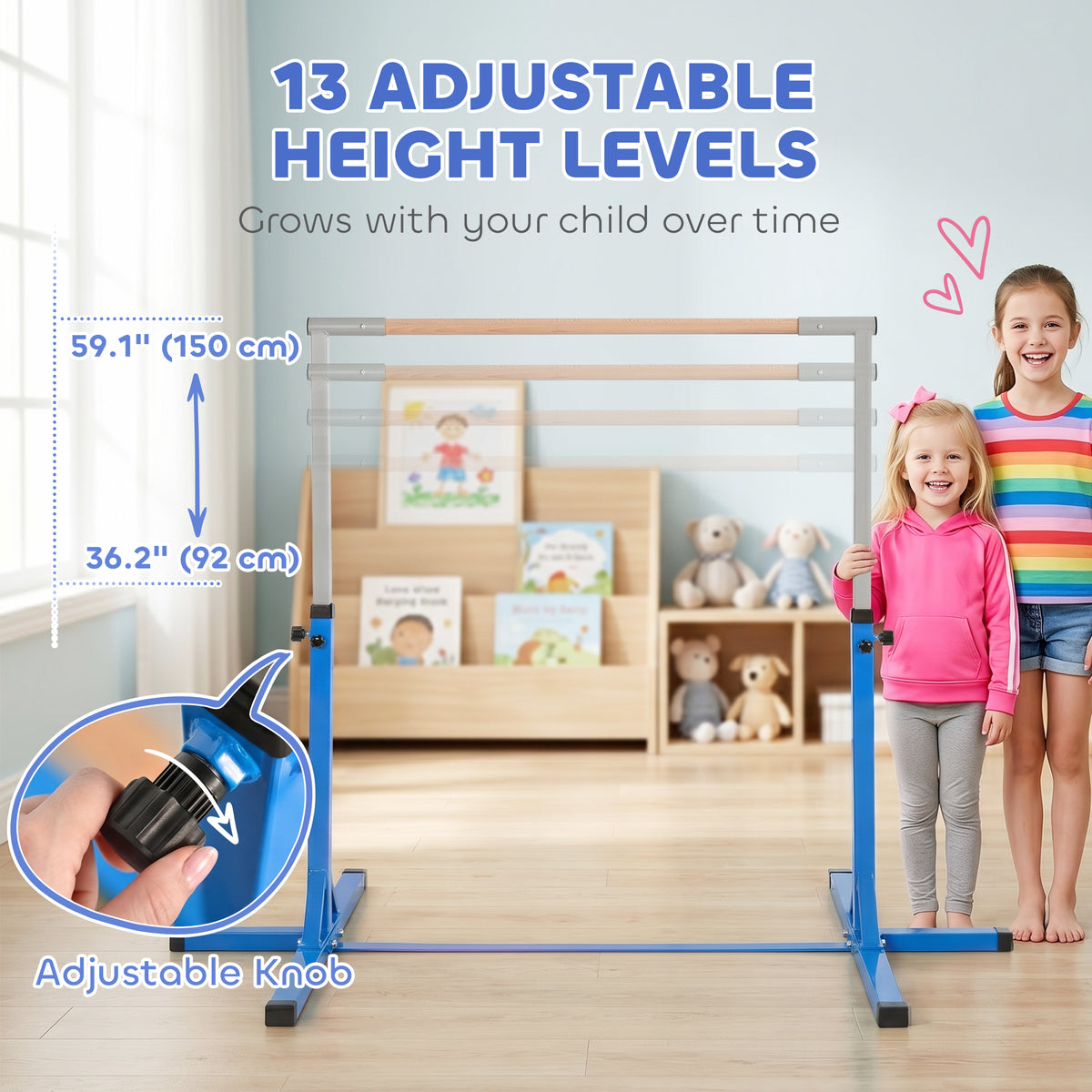 Barra de gimnasia profesional ajustable para niños