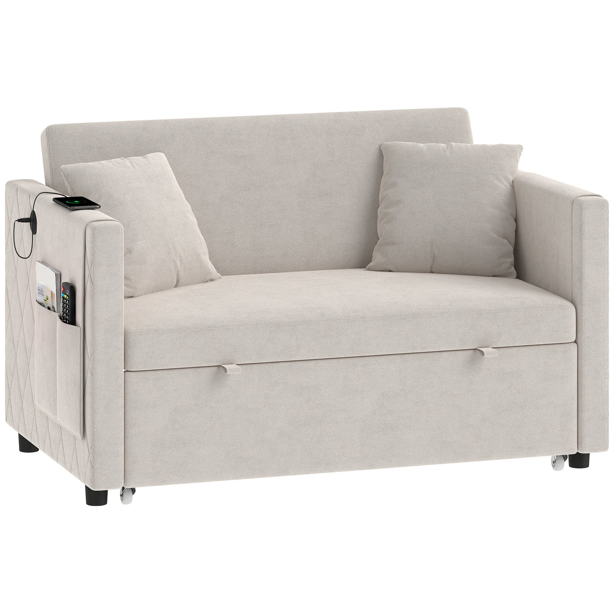 Sofá cama convertible de terciopelo con puertos USB
