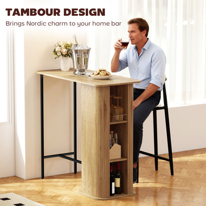 Tambour Bar Table 3 Side Shelves Rectangular Metal Frame