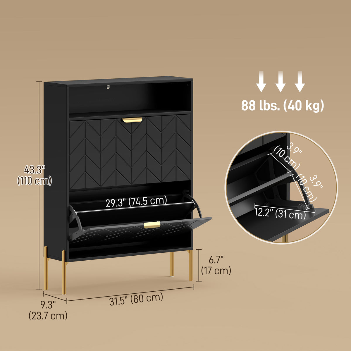 Shoe Cabinet 3 Flip Drawers 18–24 Pairs Storage