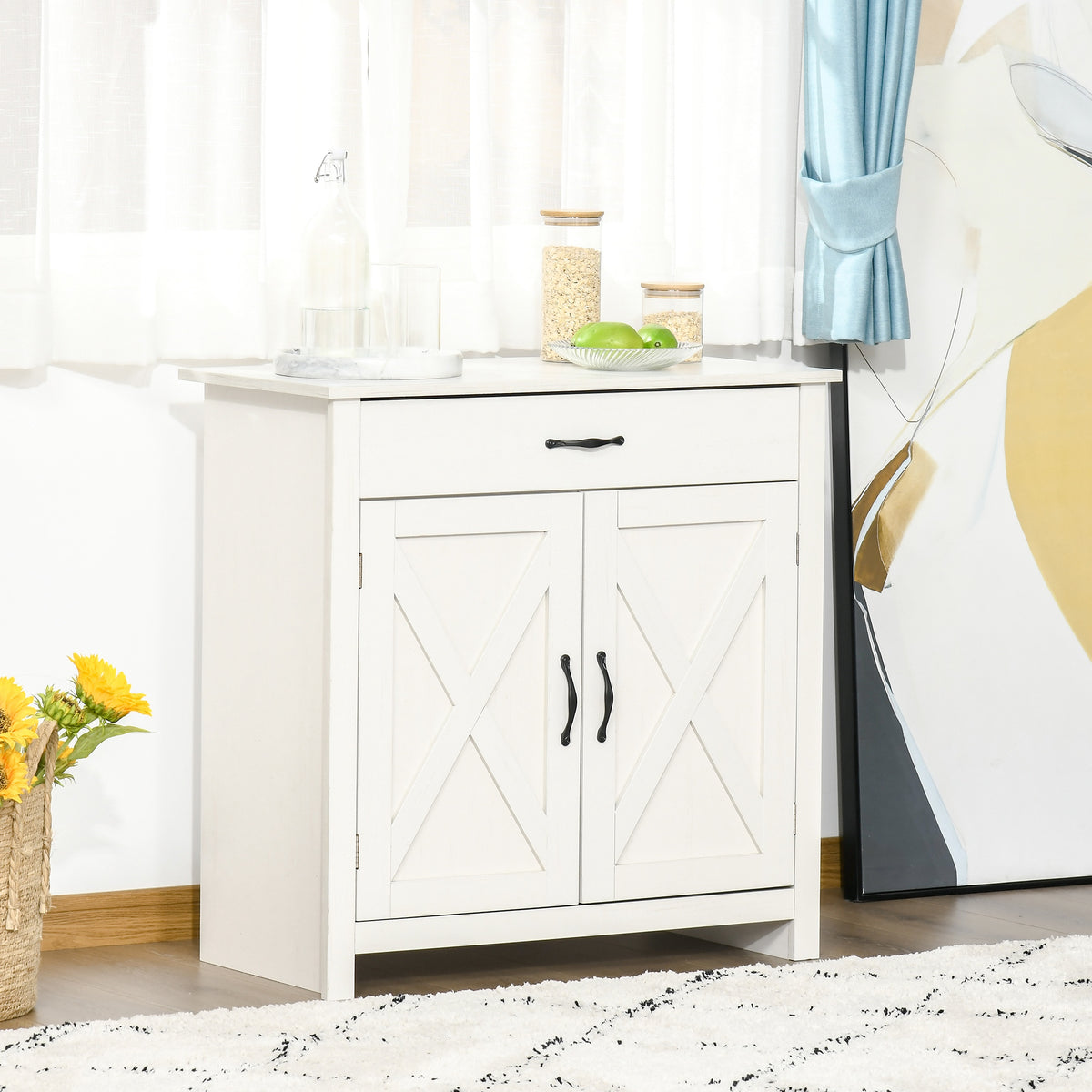 Farmhouse Sideboard with Barn Doors and Drawer