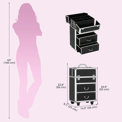Maletín de maquillaje profesional con ruedas de aluminio