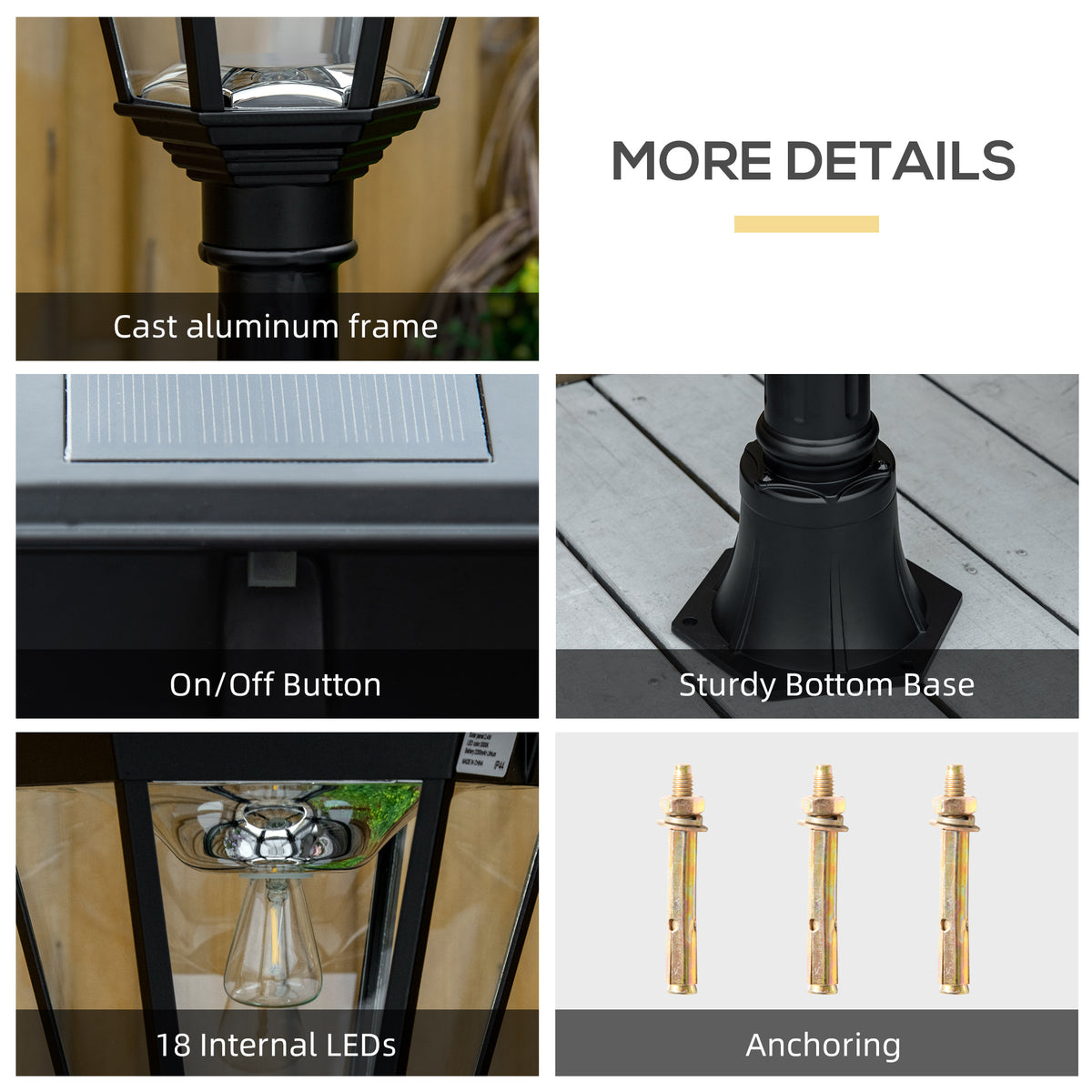 196cm Solar Outdoor Motion Sensor Floor Lamp Black