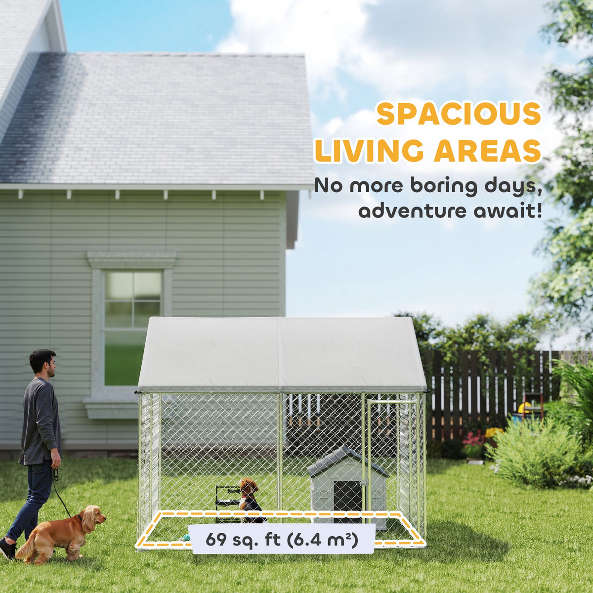 Canil exterior de acero galvanizado para perros con techo impermeable