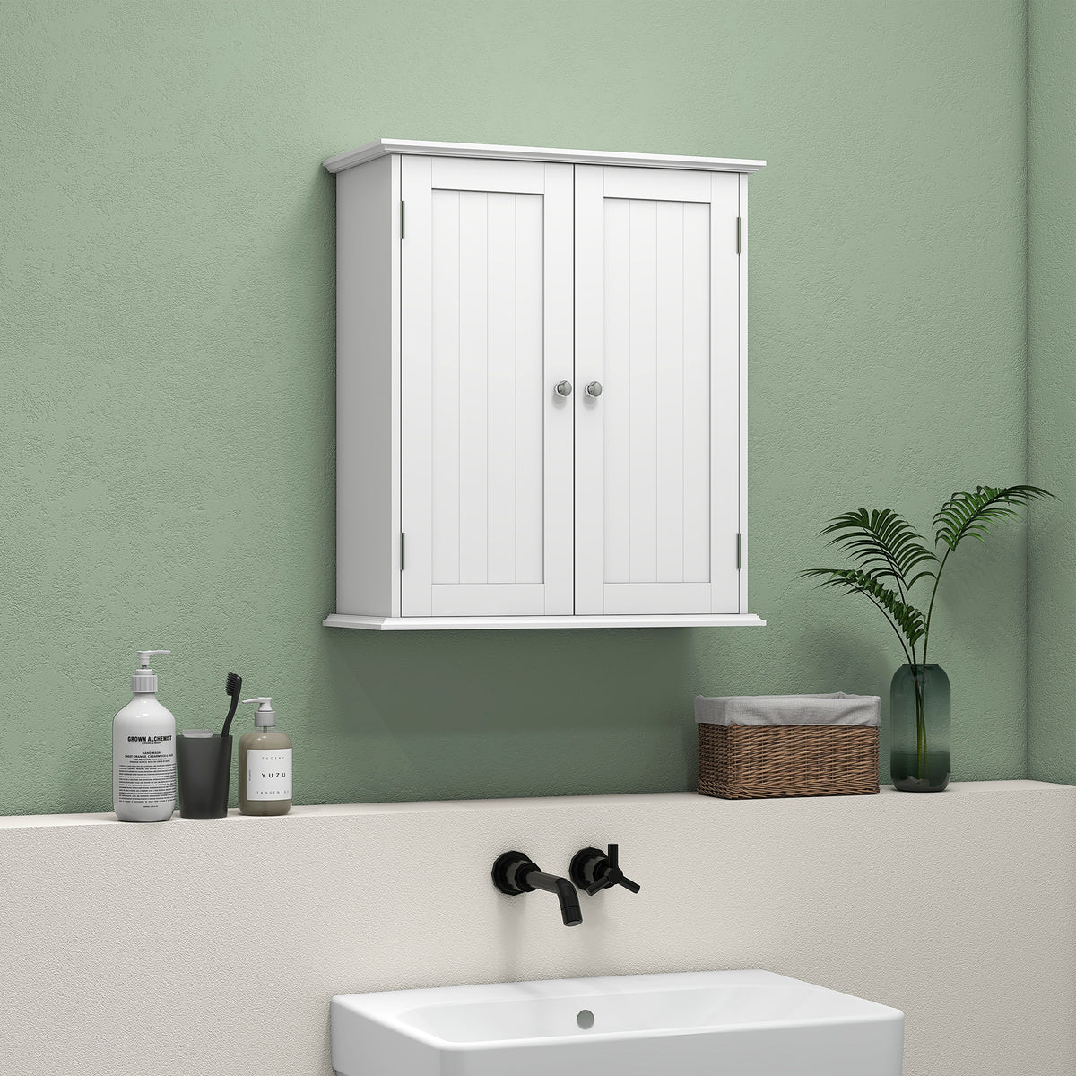 Bathroom Wall Cabinet 2 Doors Adjustable Shelf