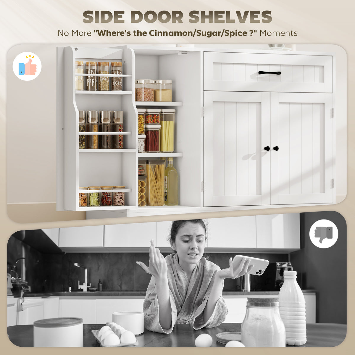 Kitchen Storage Cabinet with Drawer and Adjustable Shelves