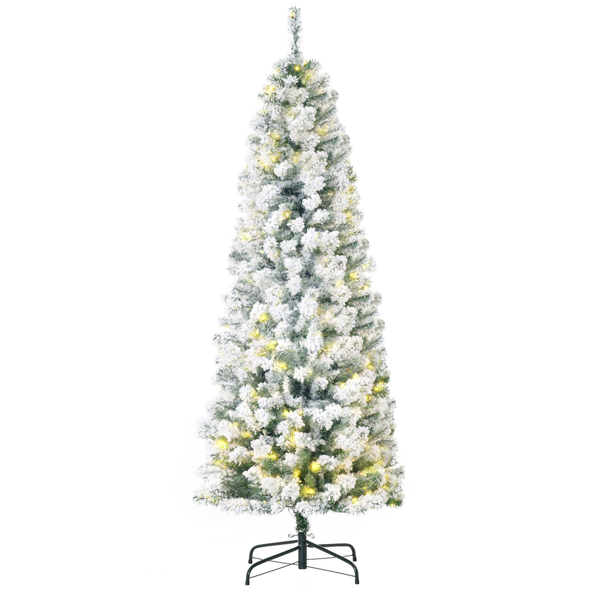 Pre-Lit Slim Flocked Artificial Christmas Tree with LED Lights