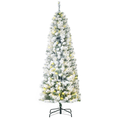 Pre-Lit Slim Flocked Artificial Christmas Tree with LED Lights
