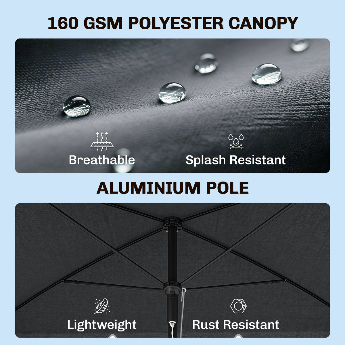 Rectangle Patio Umbrella 198 x 130 cm Tilting Aluminum