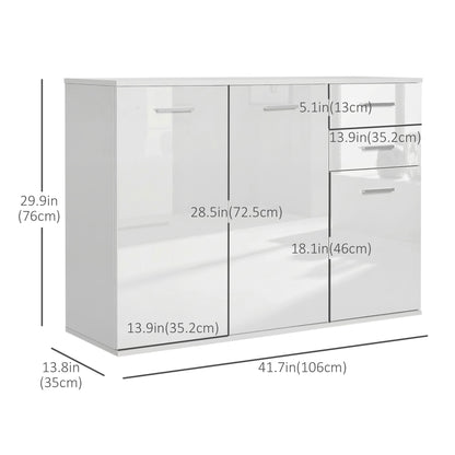 High gloss sideboard with drawers and doors