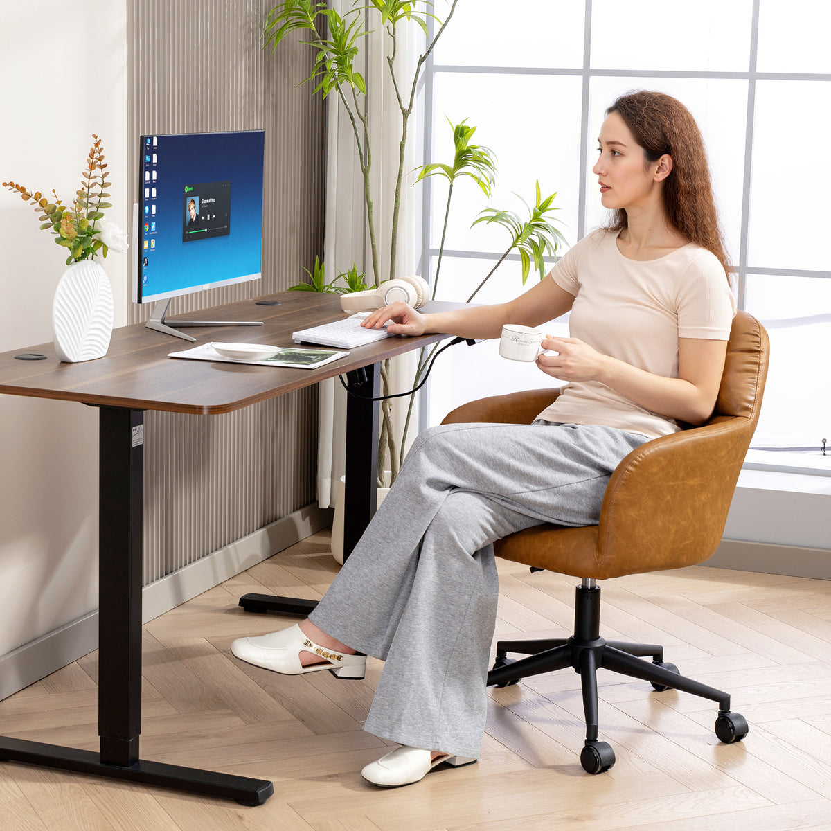 Swivel Office Chair Faux Leather Adjustable Height