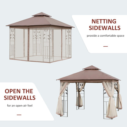 Steel Patio Gazebo Double-Tier Canopy 10x10 ft