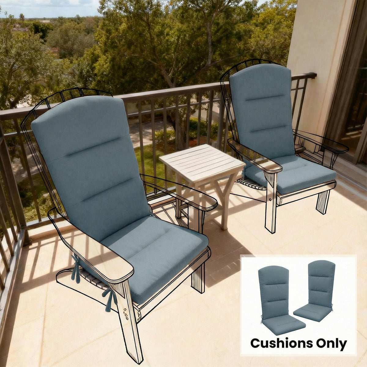 Cojín para silla Adirondack con respaldo y correas de sujeción