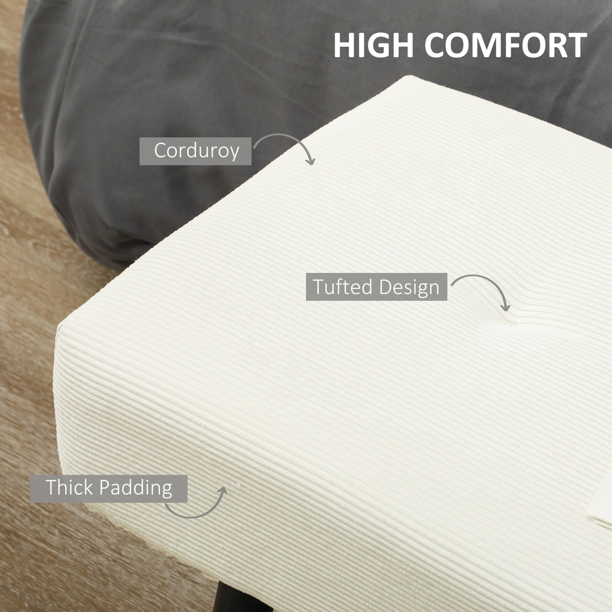 Tufted Corduroy Upholstered Bench with Steel Legs