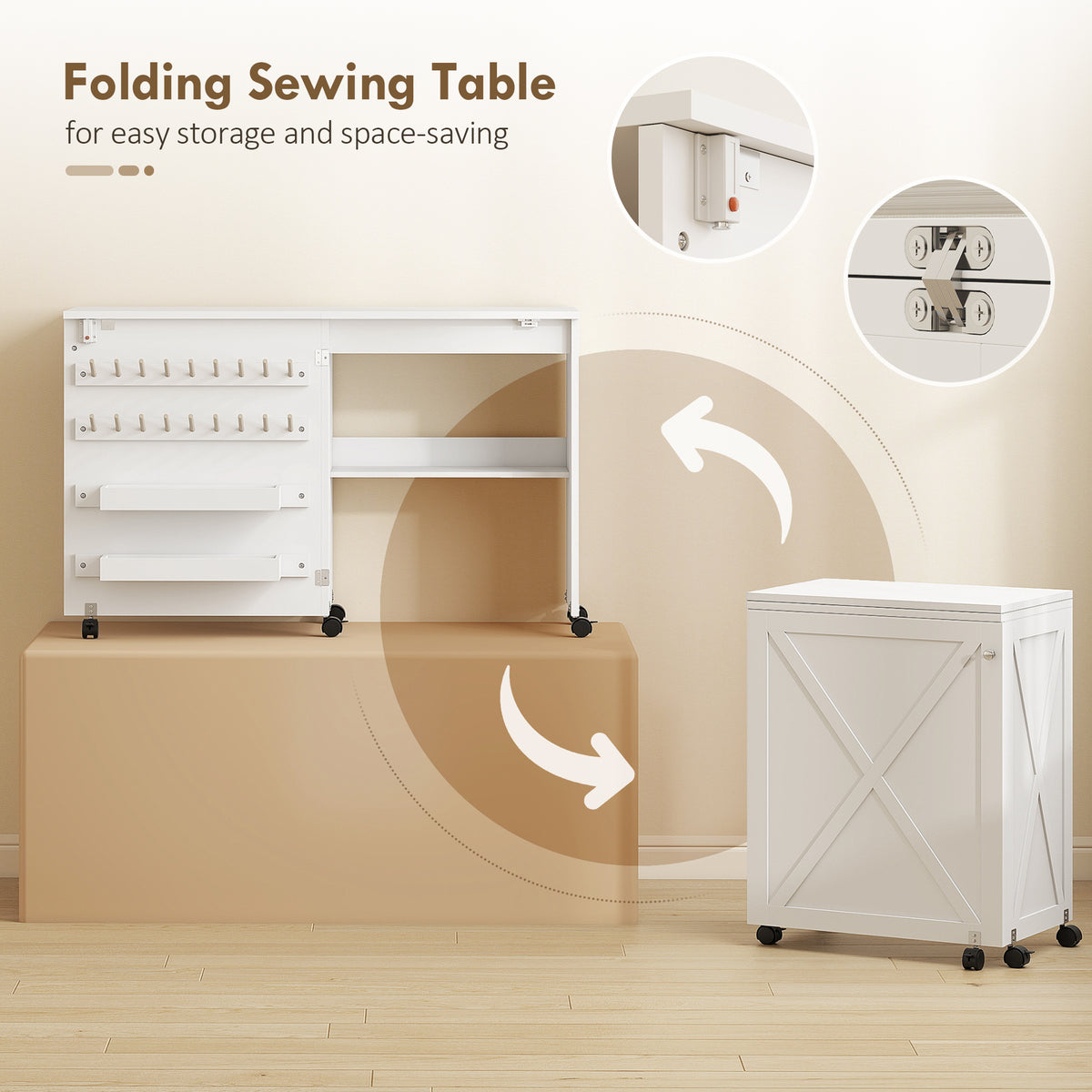 Mesa de costura plegable con almacenamiento — blanco