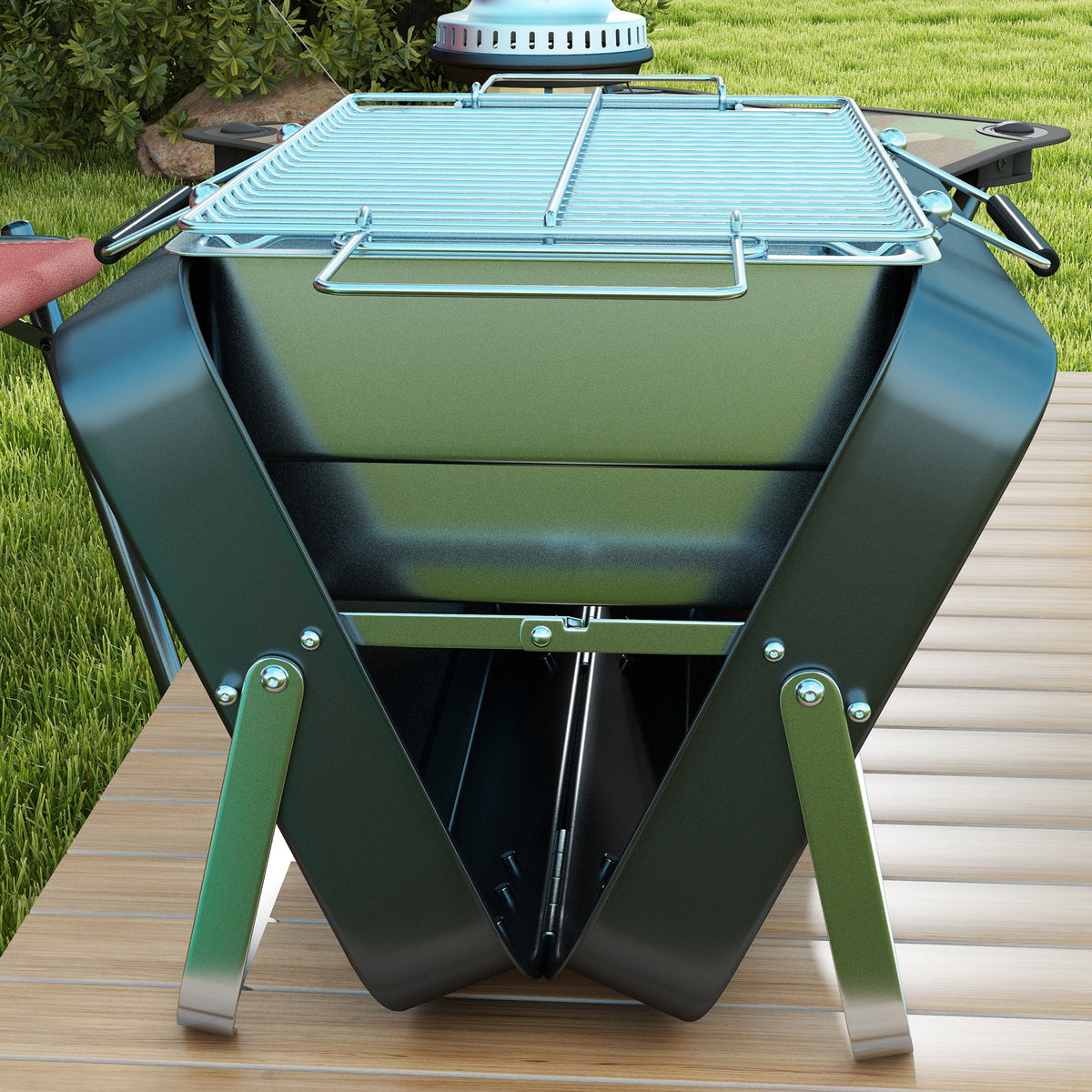 Barbacoa portátil formato maletín metal carbón