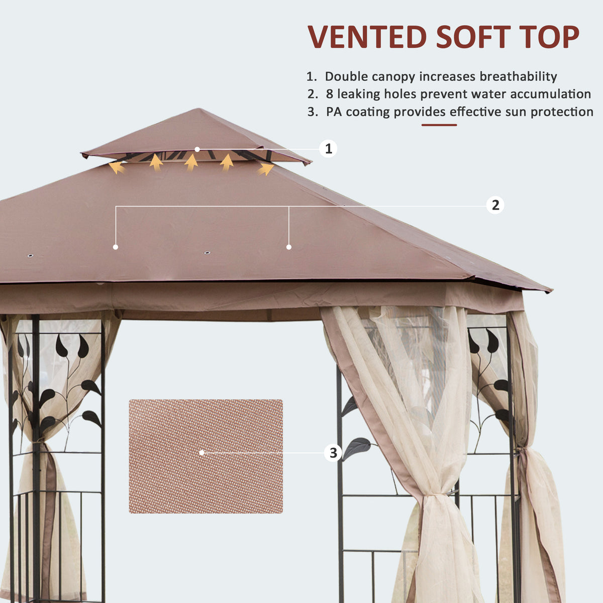 Steel Patio Gazebo Double-Tier Canopy 10x10 ft