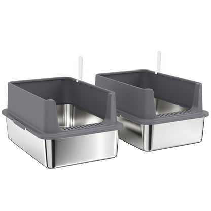 XL Stainless Steel Litter Box 2-Pack — grey