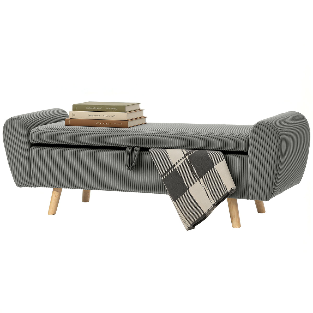 Corduroy Storage Ottoman Bench with Rolled Arms