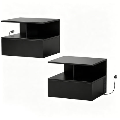 Floating Wall-Mounted Nightstand Set with Drawer — Set of 2