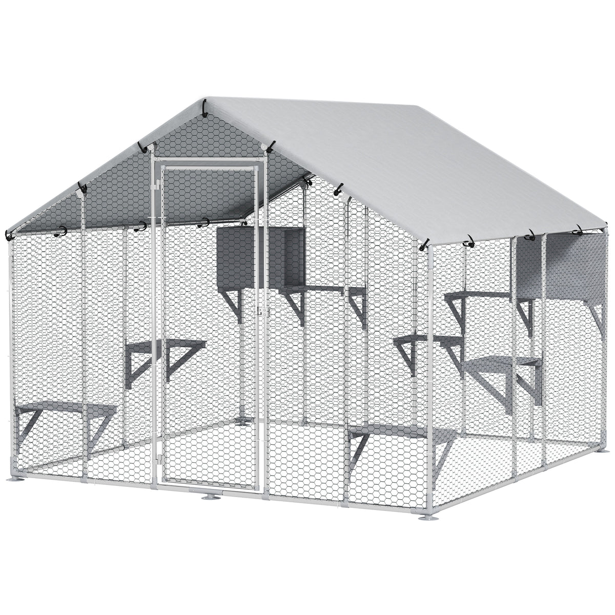 Gran recinto exterior de metal para gatos con refugio impermeable