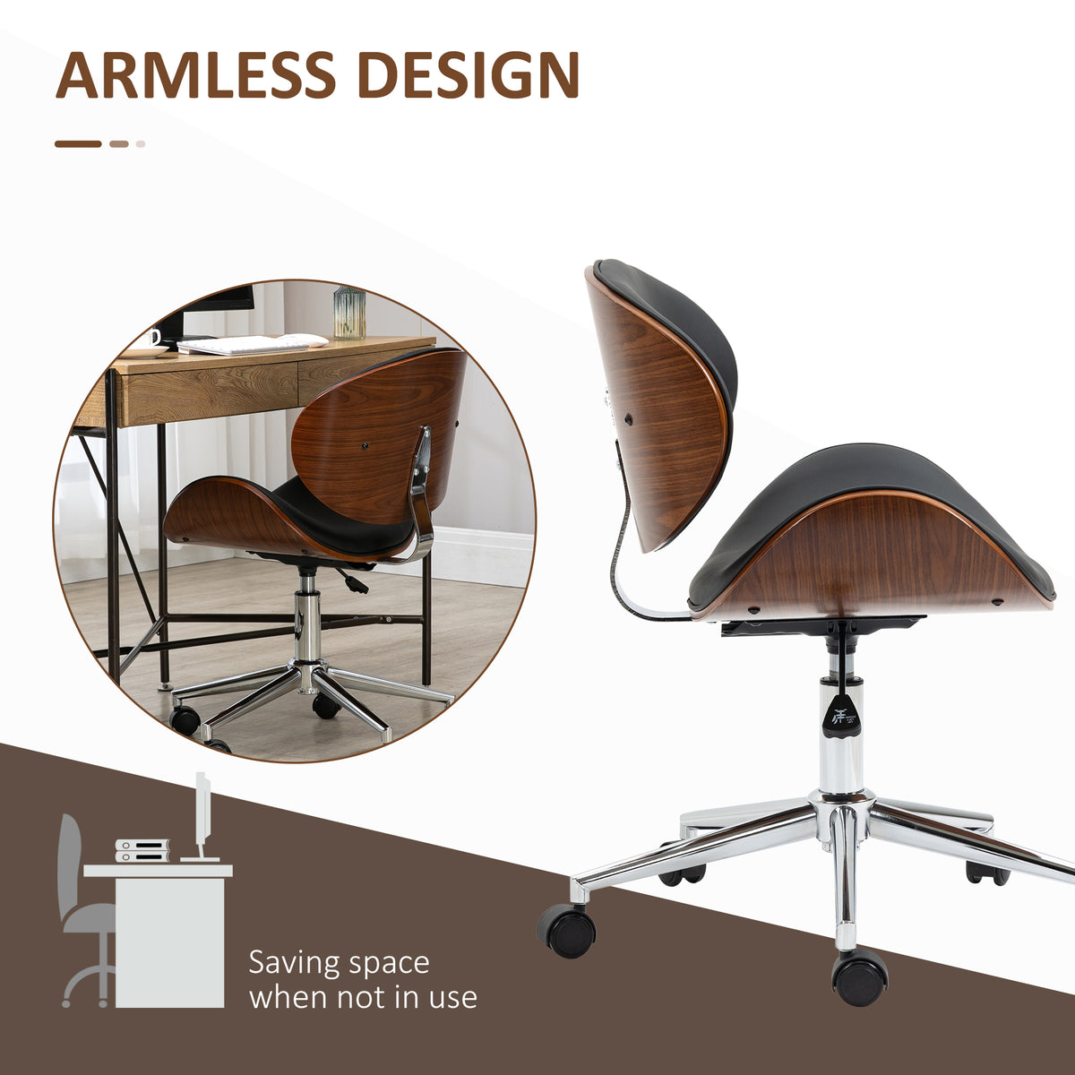 Swivel Office Chair Faux Leather and Bentwood