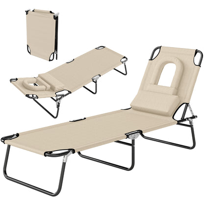 Tumbona plegable con orificio facial ajustable