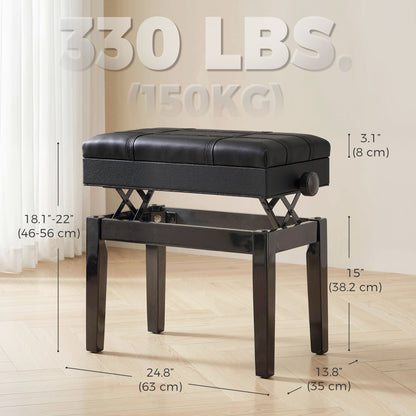 Faux leather adjustable piano bench with storage