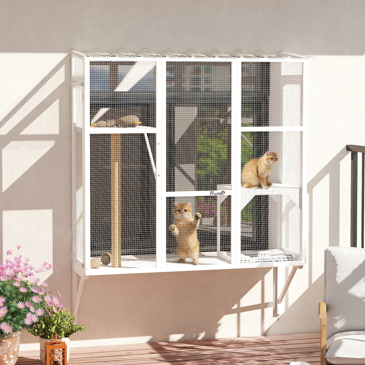 Rejilla exterior para gatos de 3 niveles con plataformas