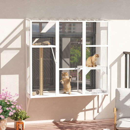 Rejilla exterior para gatos de 3 niveles con plataformas