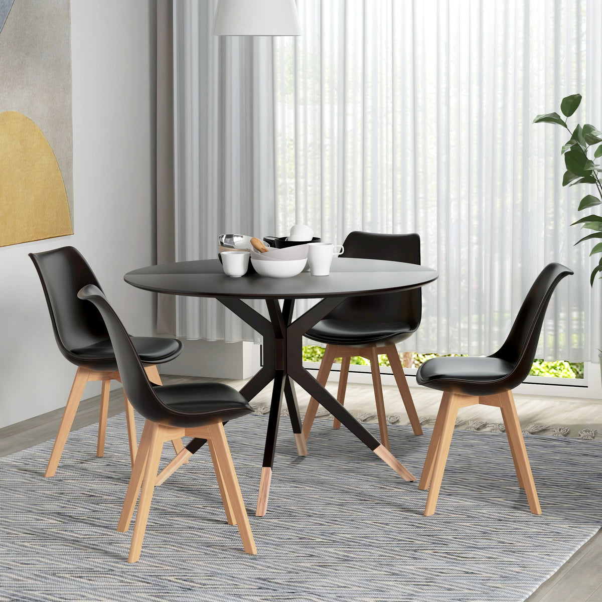 Set of 4 Modern Dining Chairs with Wood Legs