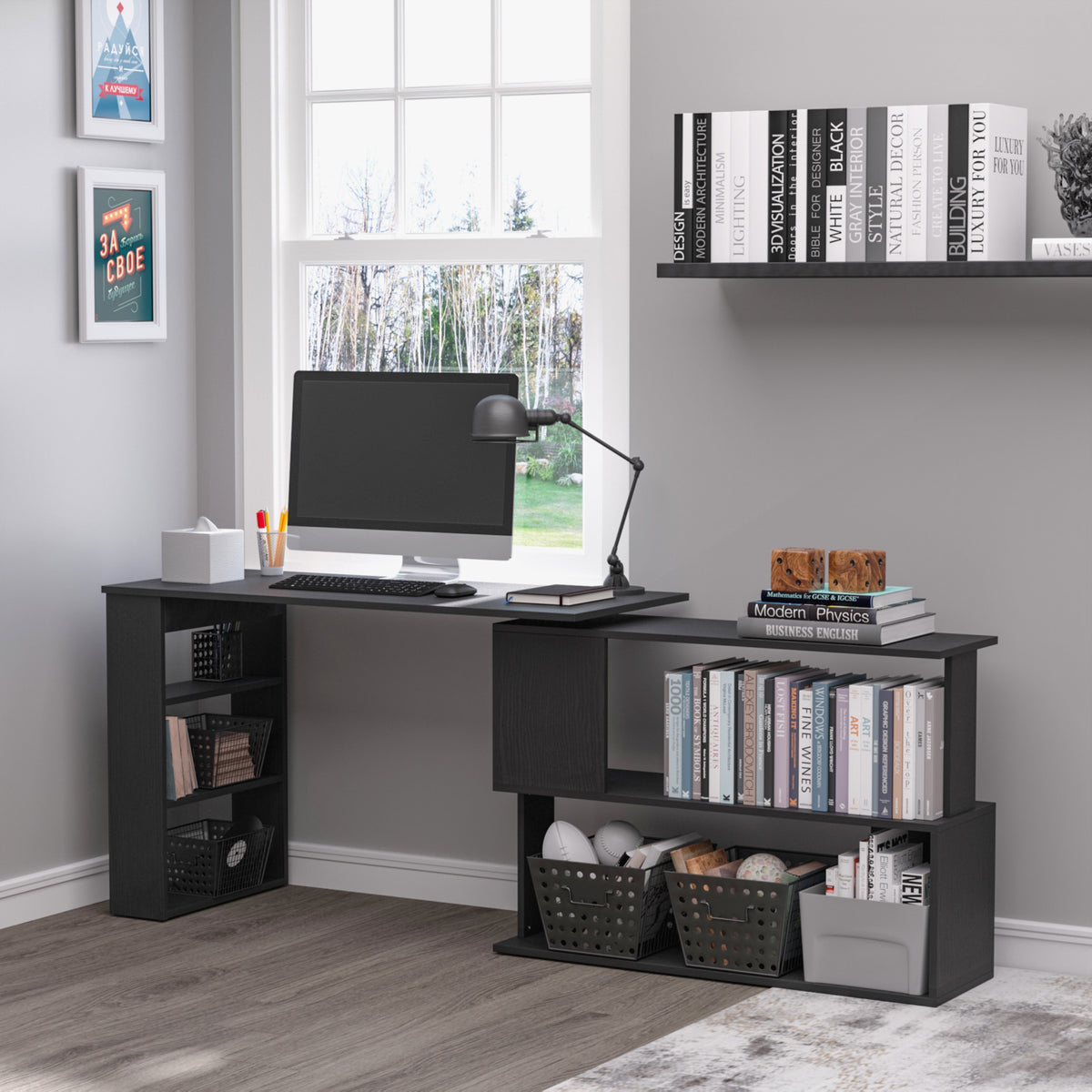 L-Shaped Desk 360° Rotating with Storage
