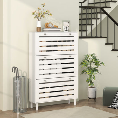 Narrow shoe storage cabinet 3 flip drawers