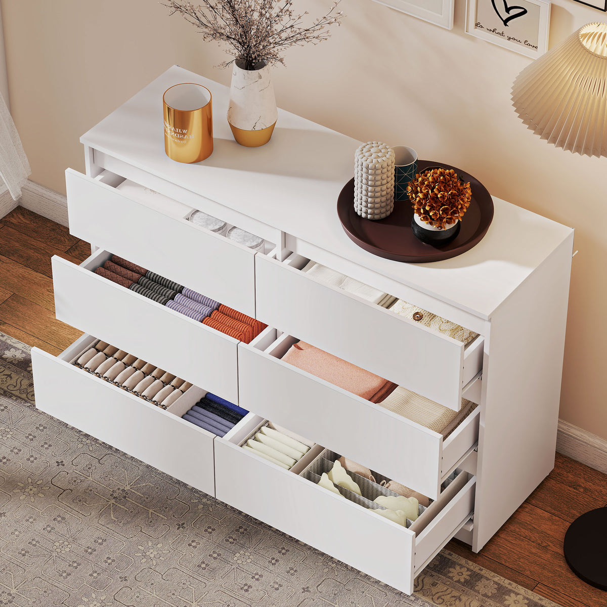Modern 6 Drawer Wide Chest of Drawers