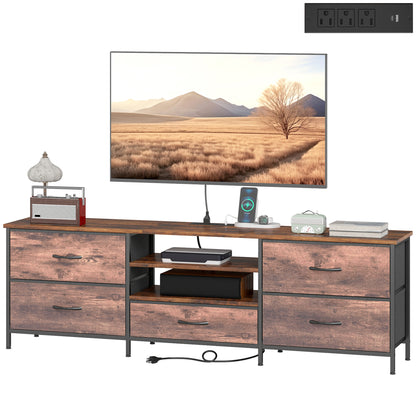 Industrial TV stand with storage and power strip